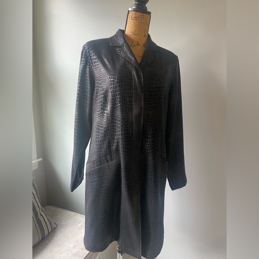 Jessica Holbrook Sz M Elegant Black Womens Crocodile Pattern Coat